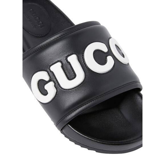 Authentic GUCCI Jumbo Logo Leather Slide Sandals Black Men's Size 8 | US 8.5 NWT - Picture 3 of 14